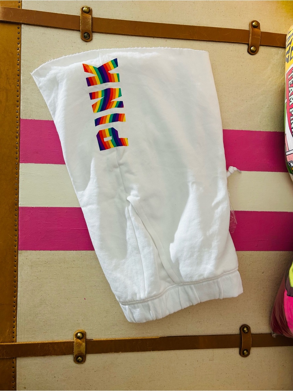 NWT PINK Victoria's Secret White shorts with Rainbow Logo